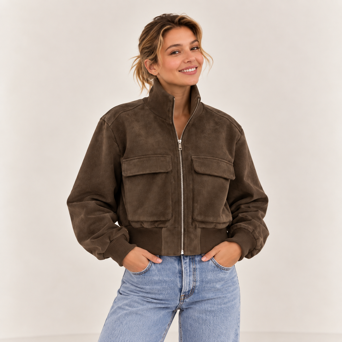 ELVIA – Bomberjacke in Velours-Optik