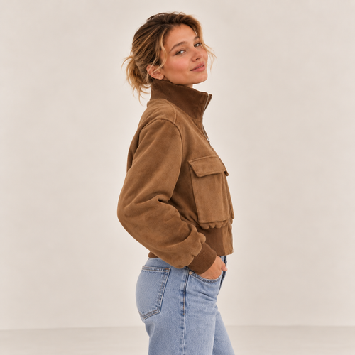 ELVIA – Bomberjacke in Velours-Optik