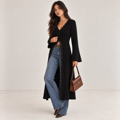 ELINA – Langer Strickcardigan mit Knopfleiste