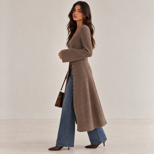 ELINA – Langer Strickcardigan mit Knopfleiste