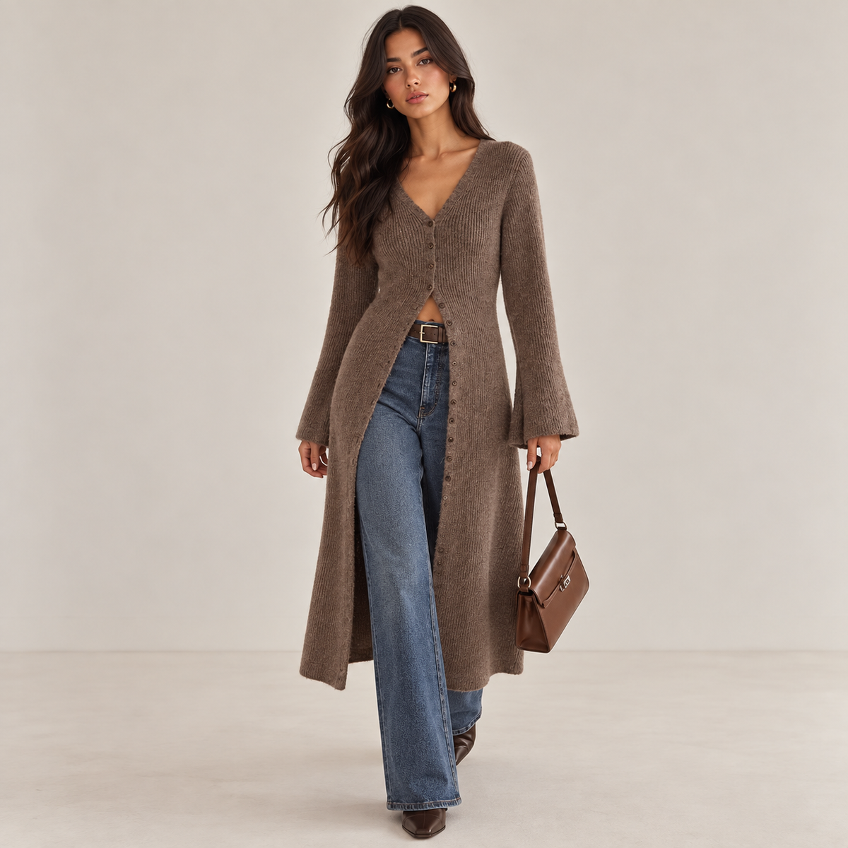 ELINA – Langer Strickcardigan mit Knopfleiste