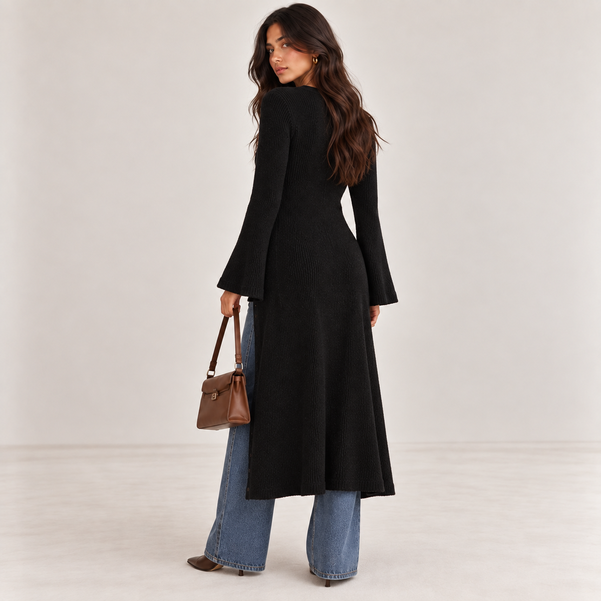 ELINA – Langer Strickcardigan mit Knopfleiste